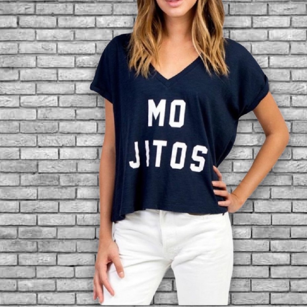 SOL ANGELES NAVY BLUE MOJITOS ROLLED COTTON TEE SIZE: LARGE - Picture 6 of 9